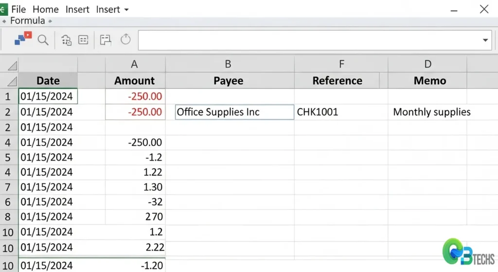 Excel Financial Data Structure Convert to QBO from Excell